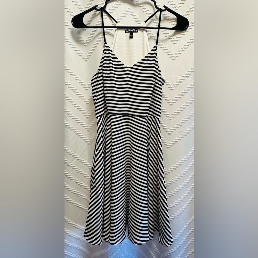 Express Spaghetti Strap White & Black Striped Dress Size 2